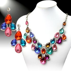 COLORFUL VIBRANT STATEMENT NECKLACE EARRINGS ART